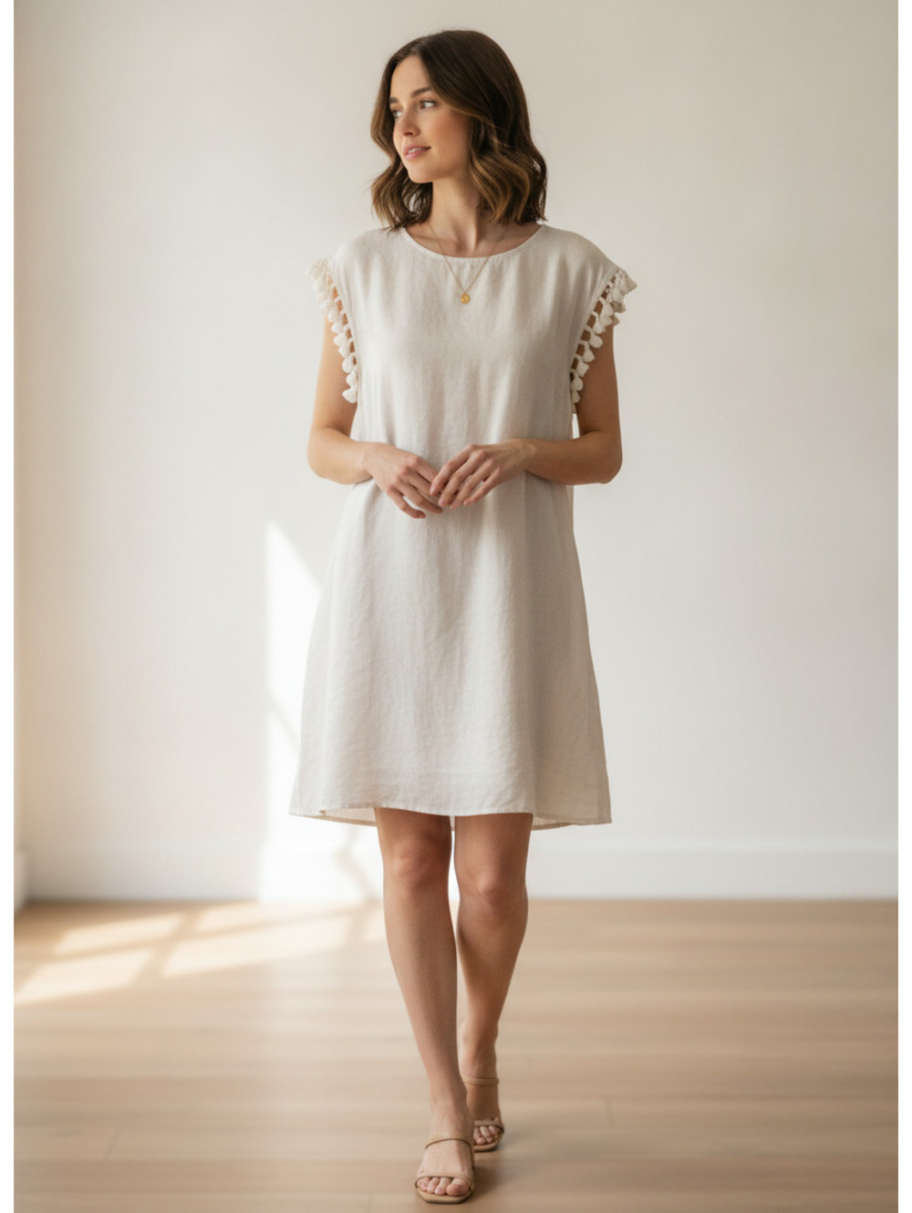 Rachel Ashwell Cream Linen Dress with Tassel Sleeves Size S - Picture 1 of 8